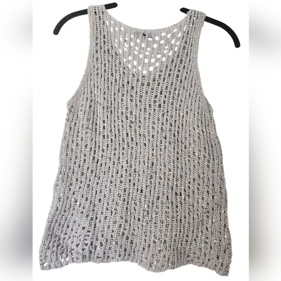 EILEEN FISHER Silver Sequined Chain Mail Knit Sleeveless Knit Top, petite - Picture 5 of 8